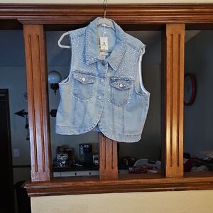 Studded Light Blue Denim Vest